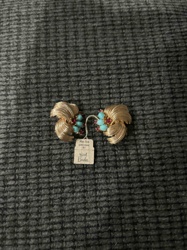 Vintage Pin-Dex Original Clip-On Earrings with Turquoise and Ruby-Colored Stones