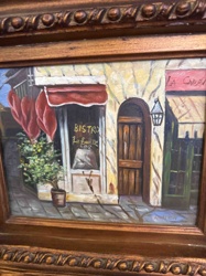 Framed Oil Painting 'Bistro La Bouillie' Street Scene