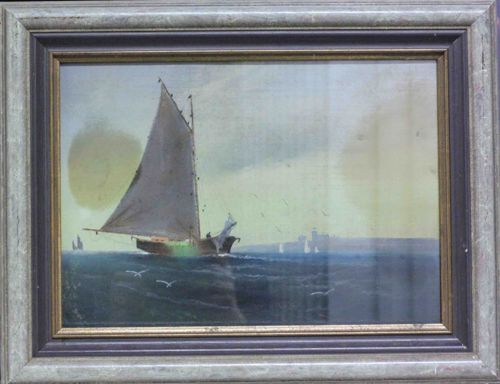 Seascape Oil Painting of a Gaff-Rigged Fishing Boat