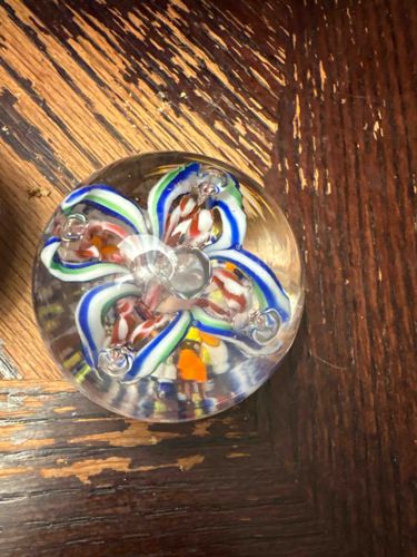 Millefiori and Swirl Art Glass Paperweight