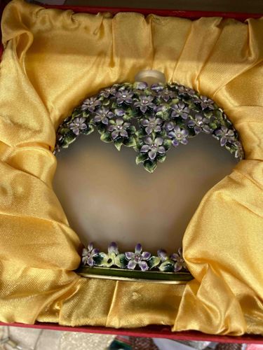 Frosted Glass Perfume Bottle with Enamel Floral Decoration