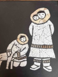 Alaskan Native Eggshell Mosaic Panel with Family Scene