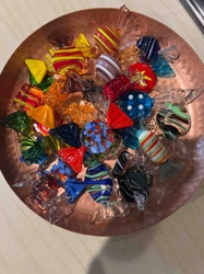 Assorted Hand-Blown Glass Candies in Copper Bowl