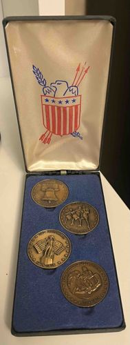 Set of Four Commemorative American History Medals in Display Case