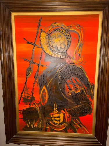 Mid-Century Modern Spanish Conquistador Impasto Oil Painting by Van Gaard