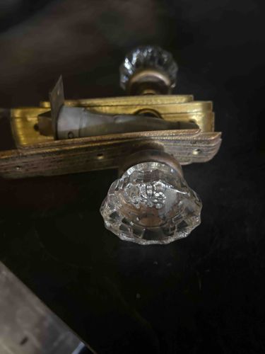 Antique Glass Knob Door Lock Set with Brass Rosettes