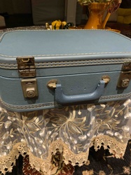 Vintage Cheney Made in England Blue Suitcase