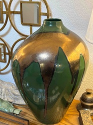 Modern Art Pottery Vase with Metallic Gold Overlay