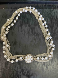 Multi-Strand Gold-Tone Chain and Faux Pearl Decorative Belt