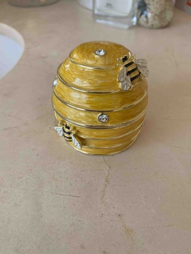 Beehive Trinket Box with Rhinestones and Enamel