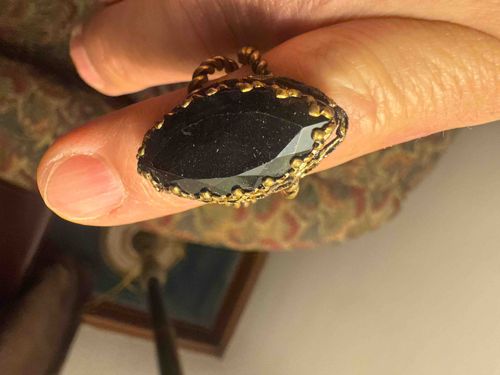 Vintage-Style Faceted Black Stone Cocktail Ring
