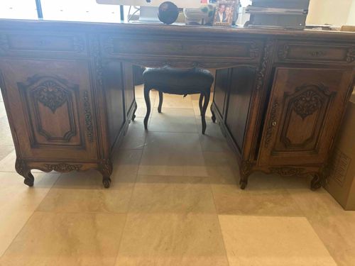French Provincial Carved Oak Executive Desk