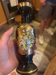 Japanese Handblown Hand-Painted Glass Vase with Floral and Gilt Decor