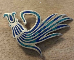 Taxco Sterling Silver and Turquoise Inlay Bird Pin for Cartan Travel