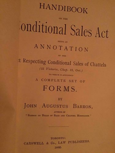 Handbook on the Conditional Sales Act by John Augustus Barron (1890)