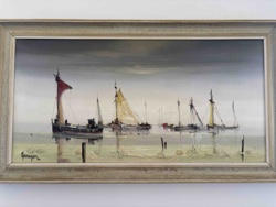 Seascape Painting with Sailboats by Arnason