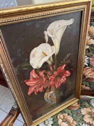 Floral Still Life Oil Painting with Calla Lilies and Amaryllis