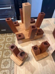 Mid-Century Modern Wooden Candelabra Set