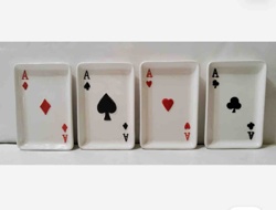 Set of Four Ceramic Ace Card Trays
