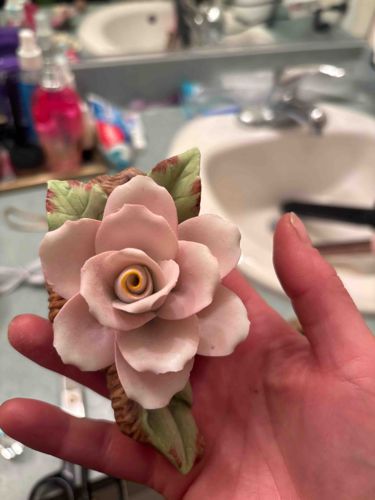 Porcelain Pink Rose Floral Sculpture
