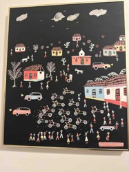 Folk Art Village Scene Painting
