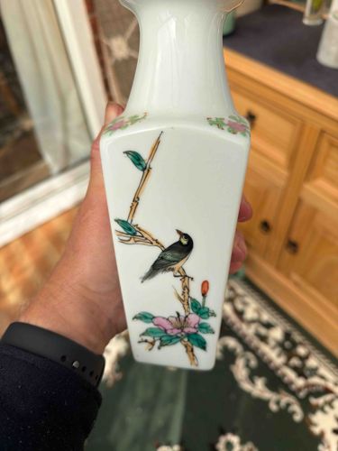 Famille Rose Style Chinese Porcelain Square Baluster Vase
