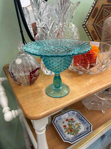 Fenton Aquamarine Hobnail Footed Bowl