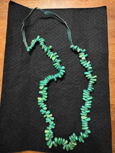 Teal Beaded Necklace with Ribbon Tie