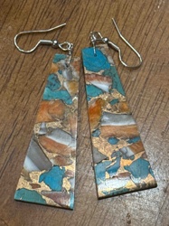 Mosaic Inlay Dangle Earrings with Turquoise and Orange Hues