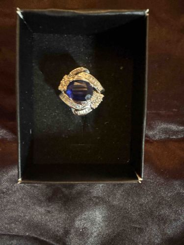 14k White Gold and Sapphire Cocktail Ring with Diamond Accents