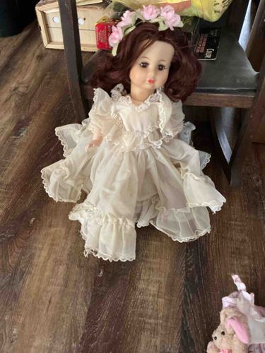 Vintage Girl Doll with Romantic Gown and Floral Headpiece