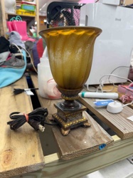 Vintage-Style Small Electric Table Lamp with Amber Glass Shade