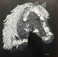 Black and White Acrylic Pour Horse Head Painting