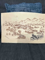 Vintage Illustrated Textile Placemat/Panel featuring Mining Town Scene
