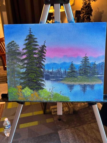 Contemporary Landscape Painting of a Lake at Twilight