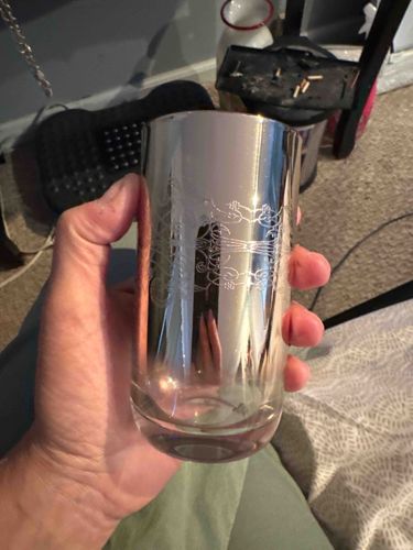 Silver Fade Highball Glass with Neoclassical Scroll Etching