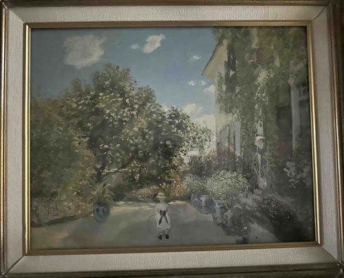 Impressionistic Garden Landscape Painting with Figure