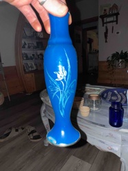Cobalt Blue Glass Vase with White Floral Enamel Decoration