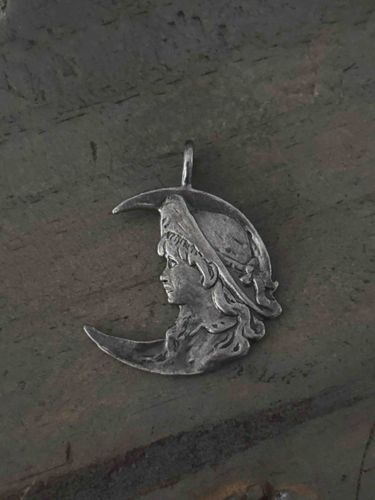 Art Nouveau Girl in Crescent Moon Pendant