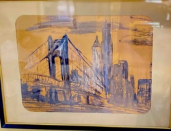 Framed Abstract Cityscape with Bridge Painting/Print