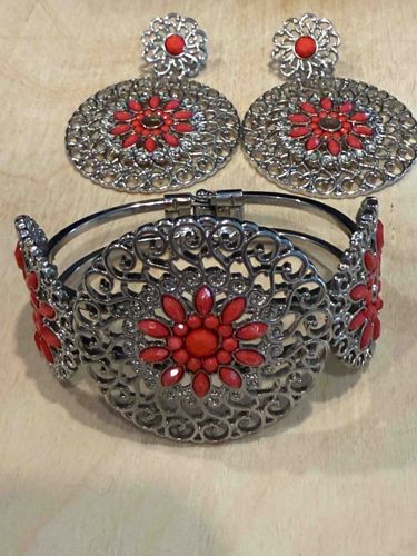Silver and Coral Jewelry Set