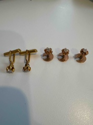 Vintage Gold-Tone Cufflinks and Shirt Studs Set with Rhinestones
