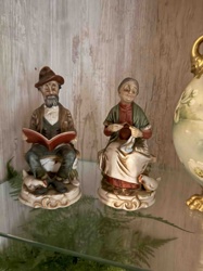 Elderly Couple Figurines (Man Reading, Woman Knitting)