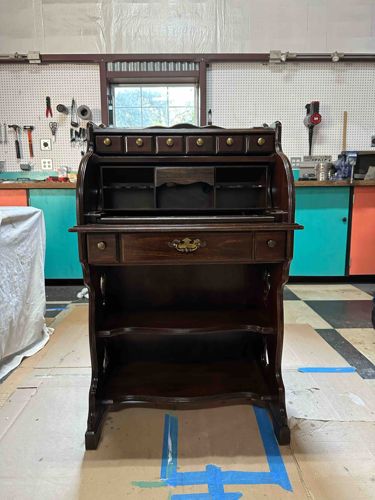 Antique or Vintage Rolltop Desk with Bookcase Base