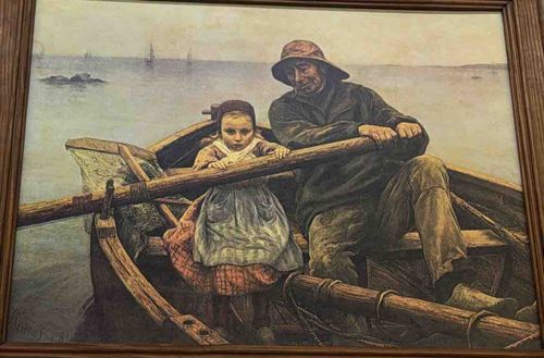 Fisherman and Child in a Rowboat Print