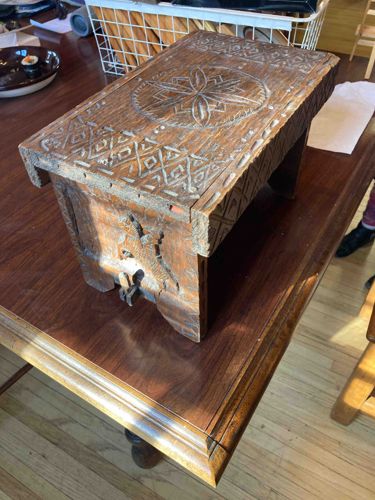 Hand-Carved Folk Art Wooden Stool