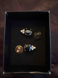 Oval Black Gemstone and Crystal Cluster Stud Earrings