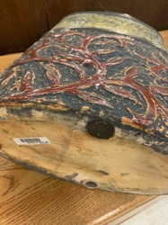 Distressed Ceramic Vase with Red Relief Foliage