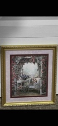Framed 'Garden Pergola with Wicker Furniture' Print