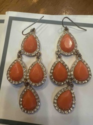 Red Coral and Rhinestone Chandelier Dangle Earrings